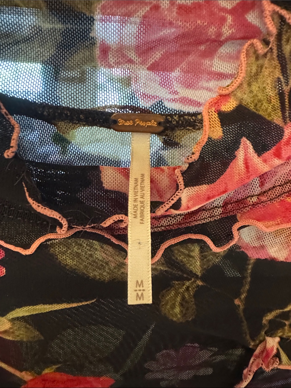 Free People Black Mesh Floral Top with Pink Roses - Picture 2 of 3